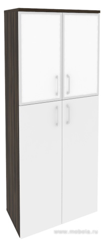 Офисный шкаф высокий широкий с белым стеклом в раме