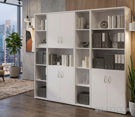 Офисный шкаф узкий средний со стеклом + полка), Л/Пр.