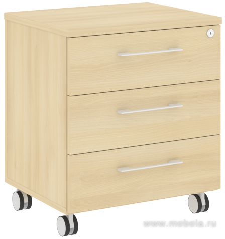 Мобильная офисная тумба с колёсиками, 3 ящика, (центральный замок)