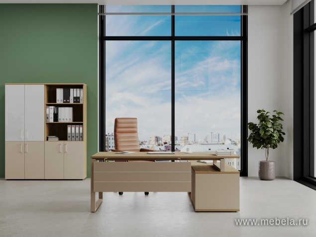 Стол руководителя на металлокаркасе с опорной тумбой (правый)