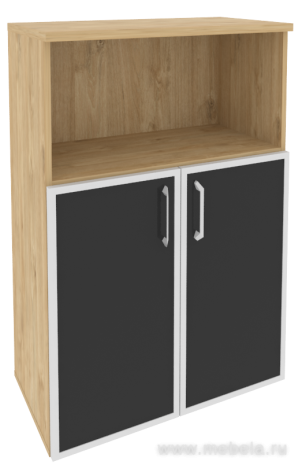 Офисный шкаф средний широкий с чёрным стеклом в раме