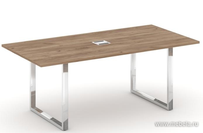 Стол переговорный на металлокаркасе на О-образных опорах (нерж.сталь) (с лючком)