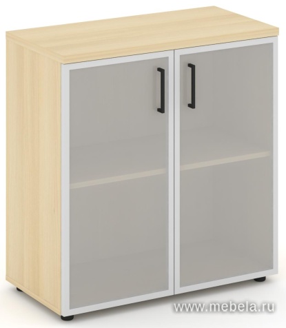 Офисный шкаф низкий широкий (2 низких фасада стекло сатин в раме, задняя стенка ЛДСП)