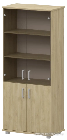 Офисный шкаф широкий высокий закрытый 4 двери (ЛДСП + стекло)