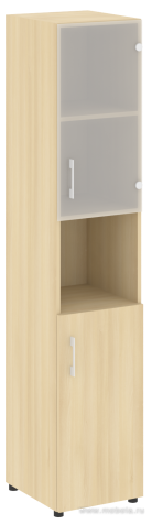 Офисный шкаф узкий комбинир. со стеклом + открытая полка, Л/ПР