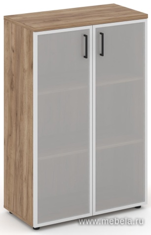 Офисный шкаф средний широкий (2 низких фасада стекло сатин в раме, задняя стенка ЛДСП