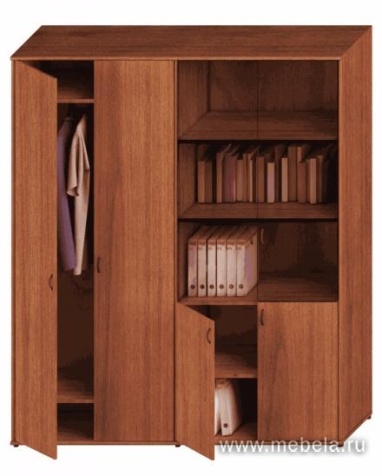 Офисный шкаф высокий комбинированный со стеклом и гардеробом