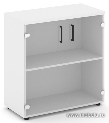 Офисный шкаф низкий широкий (2 низких фасада стекло, задняя стенка ЛДСП)