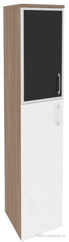 Офисный шкаф высокий узкий с чёрным стеклом в раме (лев/прав) 