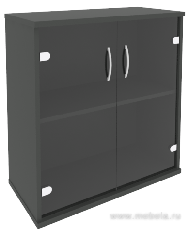 Офисный шкаф низкий широкий со стеклом