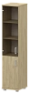 Офисный шкаф узкий высокий закрытый 2 двери (ЛДСП + стекло)
