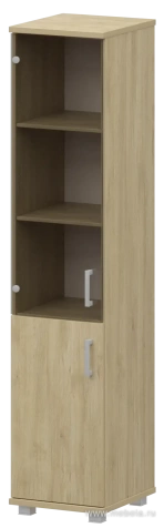 Офисный шкаф узкий высокий закрытый 2 двери (ЛДСП + стекло)