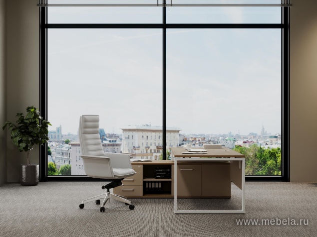 Стол руководителя на металлокаркасе с опорной тумбой (правый)