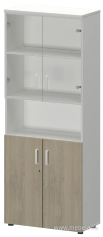 Офисный шкаф комбинир. со стеклом + открытая полка