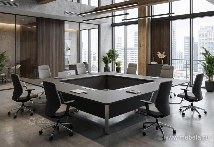 Стол переговорный квадратный с лючками из нержавеющей стали