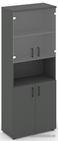 Офисный шкаф высокий широкий (2 низких фасада, задняя стенка ЛДСП+ 2 низких фасада стекло прозрачное)