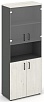 Офисный шкаф высокий широкий (2 низких фасада, задняя стенка ЛДСП + 2 низких фасада стекло прозрачное)