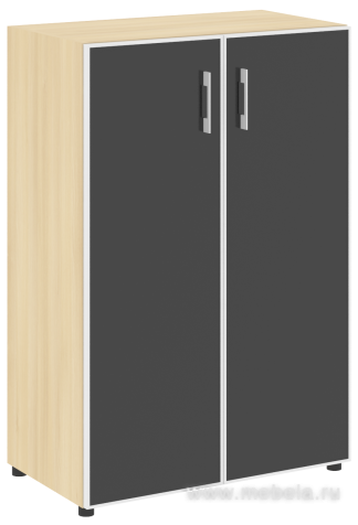 Офисный шкаф средний закрытый двери стекло в раме черное