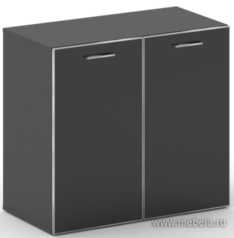 Офисный шкаф низкий широкий с черным стеклом