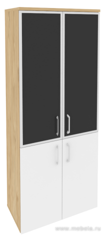 Офисный шкаф высокий широкий с чёрным стеклом в раме