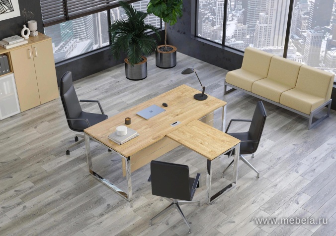 Стол руководителя на металлокаркасе с опорной греденцией (левый)