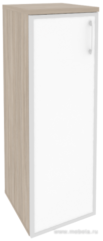 Офисный шкаф средний узкий лев./прав. (1 средний фасад белое стекло в раме)