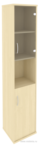 Офисный шкаф узкий комбинир. со стеклом + открытая полка, Л/Пр.