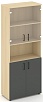 Офисный шкаф высокий широкий (2 низких фасада, задняя стенка ЛДСП + 2 низких фасада стекло прозрачное)