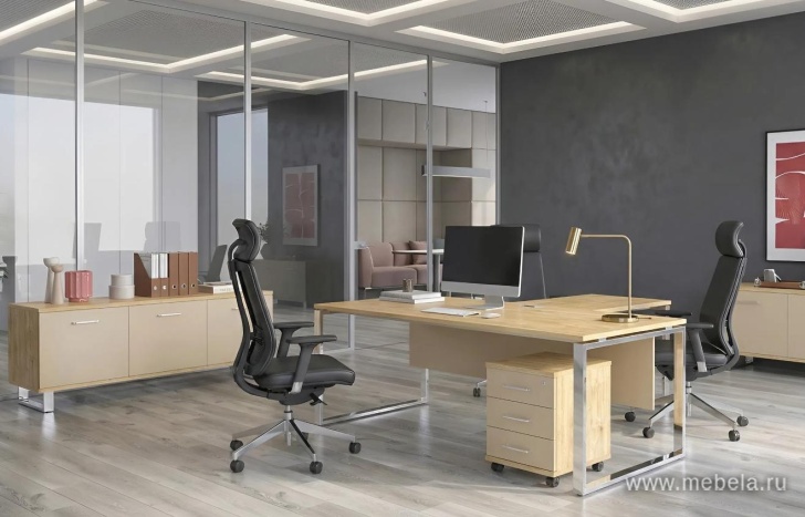 Стол руководителя на металлокаркасе с опорной греденцией (левый)