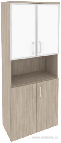 Офисный шкаф высокий широкий (2 низких фасада ЛДСП + 2 низких фасада белое стекло в раме)