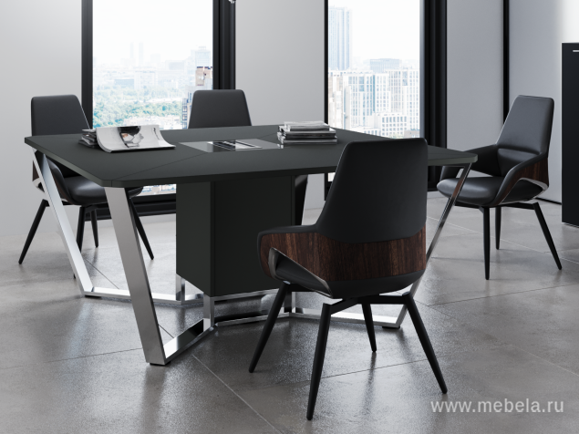 Стол переговорный квадратный с лючками из нержавеющей стали