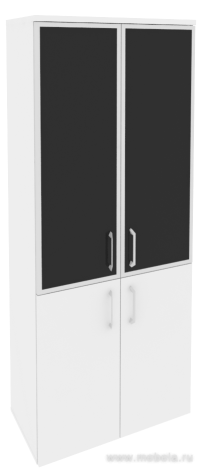 Офисный шкаф высокий широкий с чёрным стеклом в раме