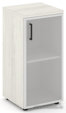 Офисный шкаф низкий узкий левый / правый (1 низкий фасад стекло сатин в раме, задняя стенка ЛДСП)