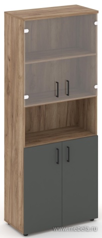 Офисный шкаф высокий широкий (2 низких фасада, задняя стенка ЛДСП + 2 низких фасада стекло прозрачное)