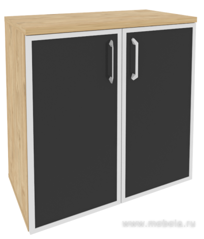 Офисный шкаф низкий широкий с чёрным стеклом в раме