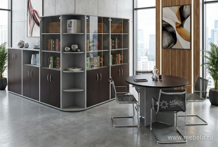 Офисный шкаф средний со стеклом и открытой полкой