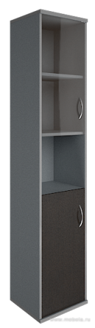 Офисный шкаф узкий комбинир. со стеклом + открытая полка, Л/Пр.