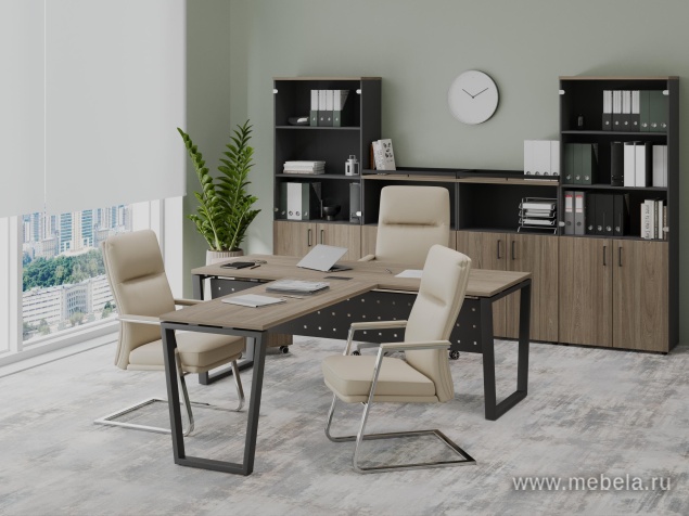 Офисный шкаф средний широкий (2 низких фасада стекло сатин в раме, задняя стенка ЛДСП