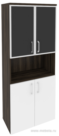 Офисный шкаф высокий широкий с чёрным стеклом в раме