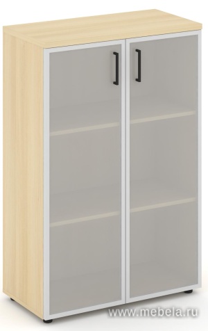 Офисный шкаф средний широкий (2 низких фасада стекло сатин в раме, задняя стенка ЛДСП