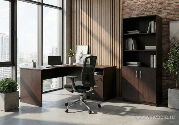 Офисный шкаф узкий закрытый + открыт. полка, Л/Пр.