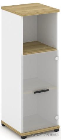 Офисный шкаф одна узкая секция, 3 ниши (фасад стекло белое матовое, 2 ниши)