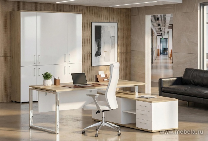 Стол руководителя на металлокаркасе с опорной греденцией (левый)