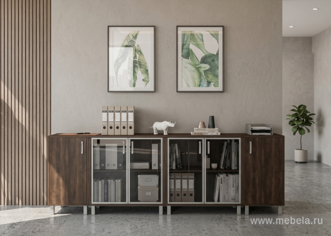 Офисный шкаф средний, широкий, стекло в алюминиевой раме