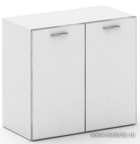 Офисный шкаф низкий широкий с белым стеклом