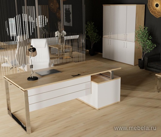 Стол руководителя на металлокаркасе с опорной греденцией (левый)