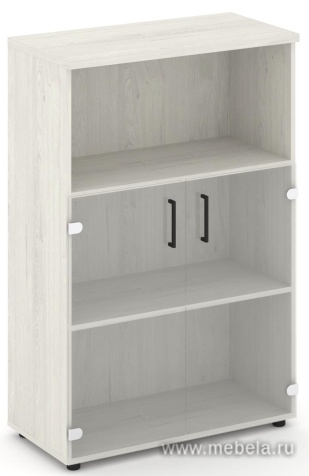 Офисный шкаф средний широкий (2 низких фасада стекло, задняя стенка ЛДСП)