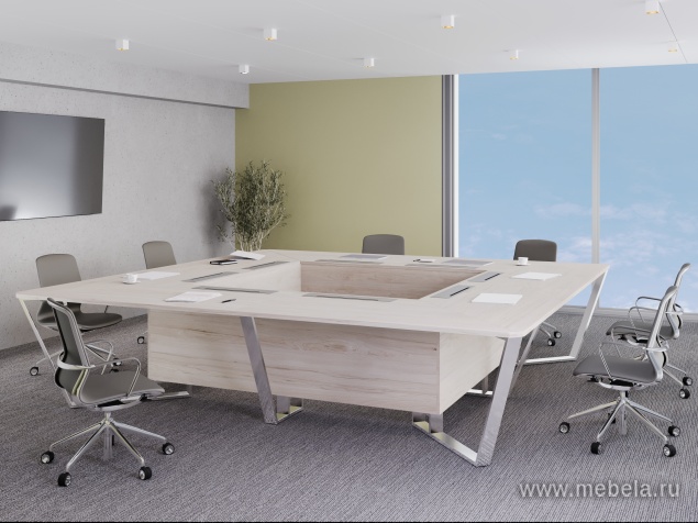 Стол переговорный квадратный с лючками из нержавеющей стали