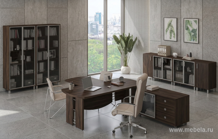 Офисный шкаф средний, широкий, стекло в алюминиевой раме