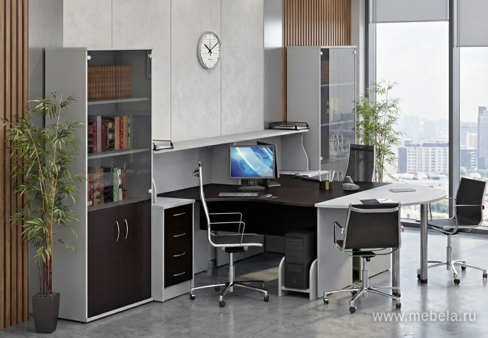 Офисный шкаф средний со стеклом и открытой полкой